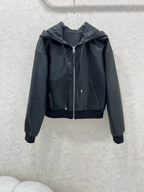 Loewe Simulated Leather Washed Motorcycle Jacket with Logo Decoration