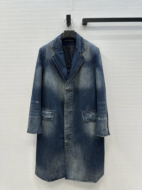 Prada Vintage Wash Denim Blazer with H-Shape Cut, Imported Fabric