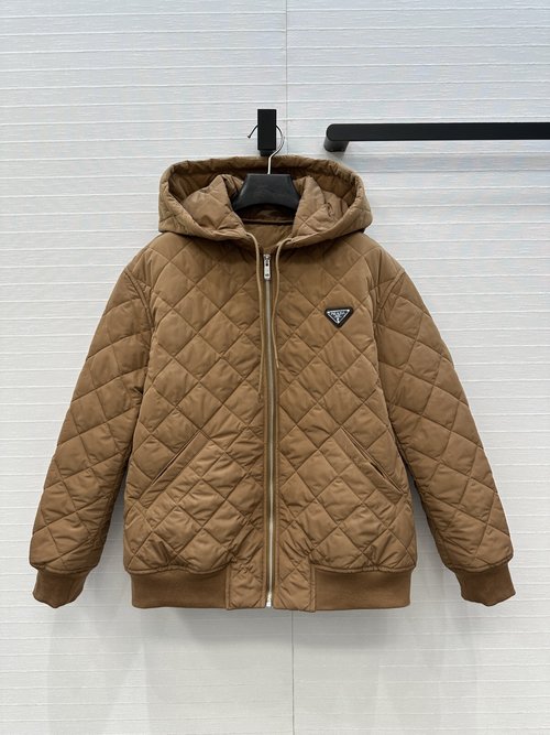 Prada Popular Quilted Cotton Jacket with Metal Triangle Logo