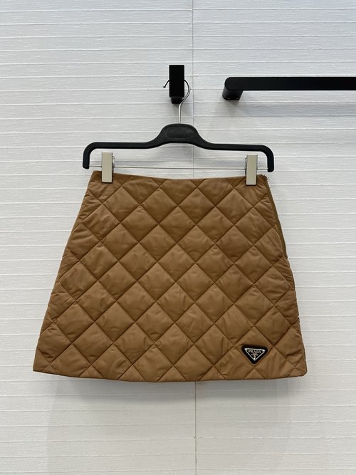 Prada Quilted Short Skirt with A-Shape Cut, Imported Nylon Fabric