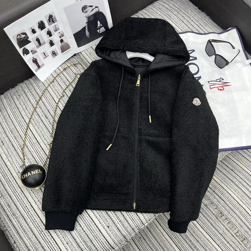 Moncler Mon Series Fleece Hooded Jacket with Sleeve Logo, Reversible