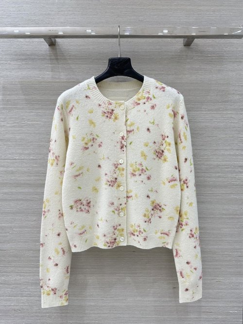 Prada Exclusive Artistic Floral Print Knit Cardigan with Logo Decoration