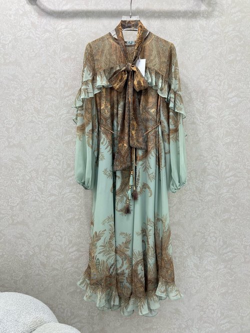Zimmermann Frock with Lace, Tie, Floral Print and Bubble Sleeves, Fairy-like Style
