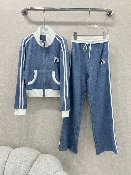 Chanel Sophisticated Waffle Collared Coat and Trousers Set