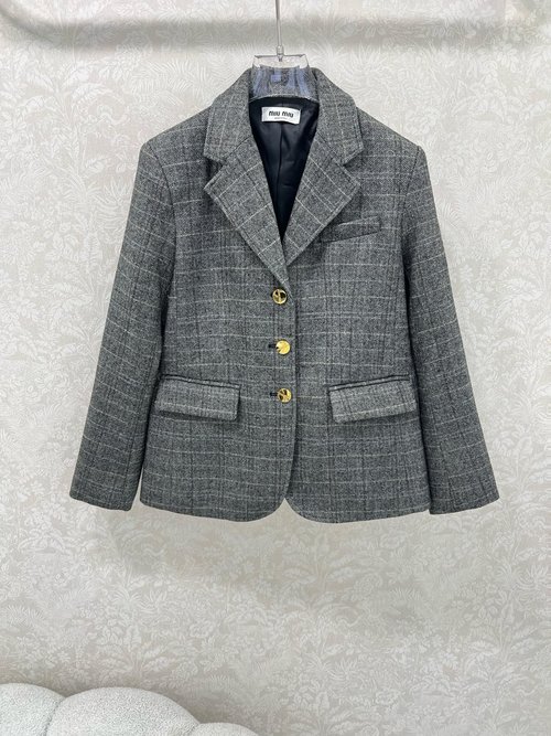 Miu Miu Classic and Elegant Gray Wool Blend Suit Jacket for Layering