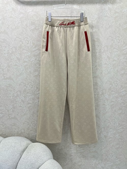 Louis Vuitton Full Floral Print Wide-leg Trousers with Red Letter Embroidery