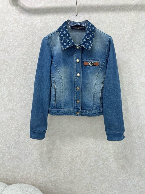 Louis Vuitton Soft and Fashionably Relaxed Vintage Washed Denim Jacket with Monogram Trim