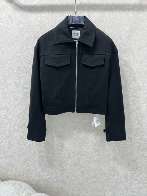 Hermes Punk Zip-up Jacket with Sleeve Zippers and Pocket Decoration
