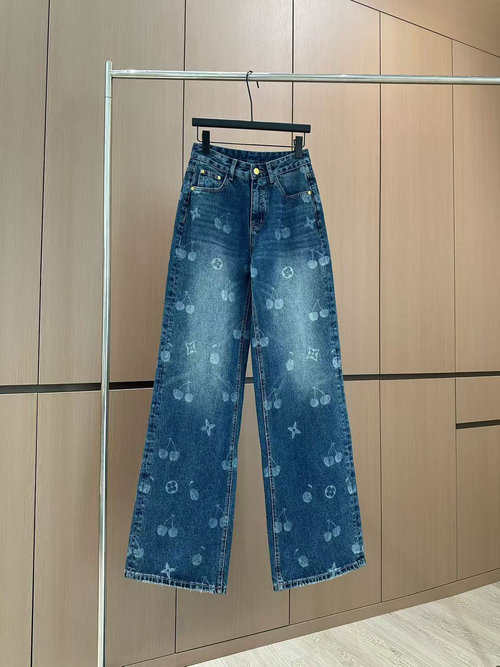 Louis Vuitton Designer Cherry-Printed Jeans with Premium Details