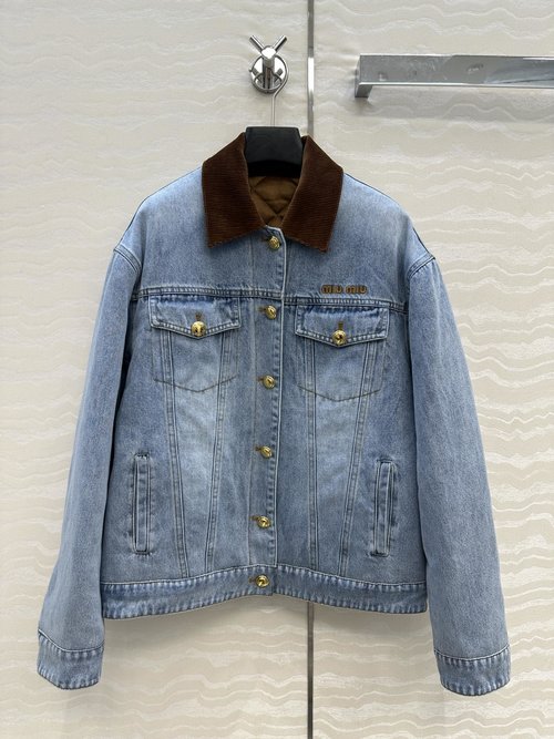 Miu Miu Exclusive Denim Jacket with Corduroy Collar - Soft and Versatile Style