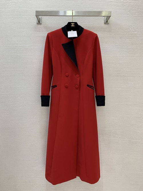 Dior New Arrival: Contrast-color Spliced Double-breasted Medium-length Coat