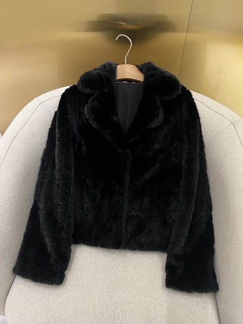 Dior Classic Wicker Pattern Mink Fur Coat with CD - style Embroidery