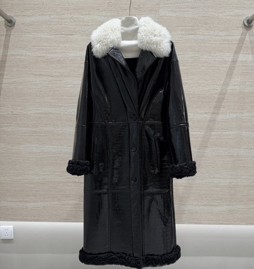 Dior Luxury Shearling Long Coat with Natural Texture and Gloss