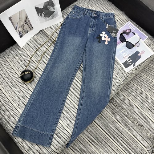 Chrome Hearts Embroidery Leather Cross Jeans with Nice Wash