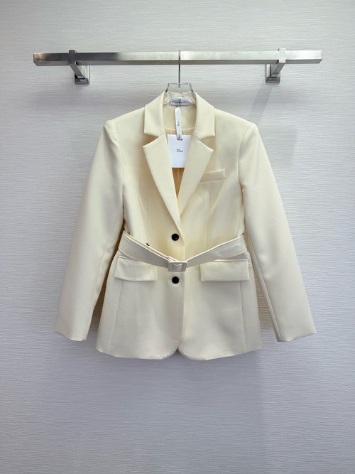 Dior Elegant and Upscale Suit Jacket with Bee Embroidery and Belt