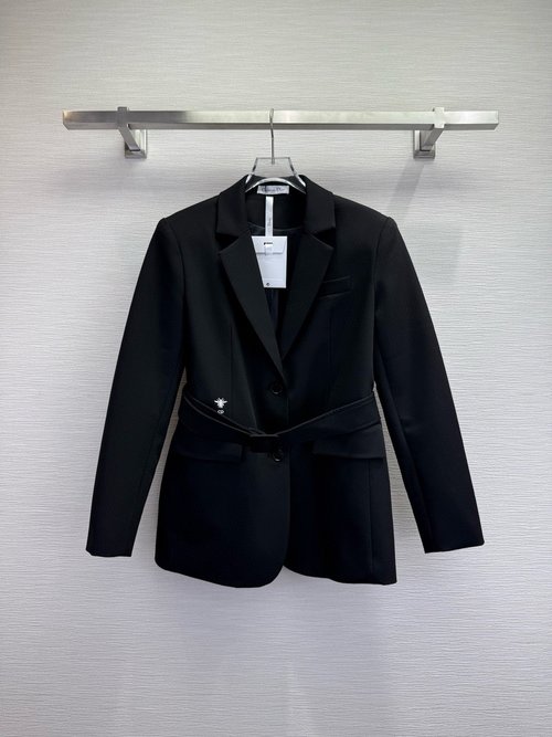 Dior Elegant and Upscale Suit Jacket with Bee Embroidery and Belt