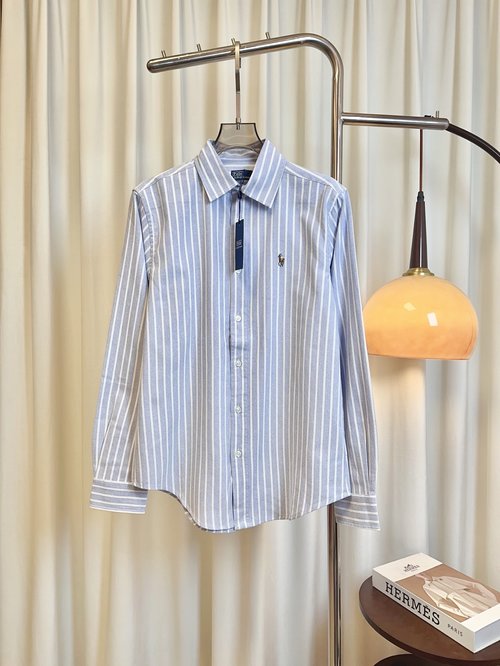 Polo Ralph Lauren Colorful Embroidered Logo Vertical Striped Cotton Shirt: Comfortable and Stylish