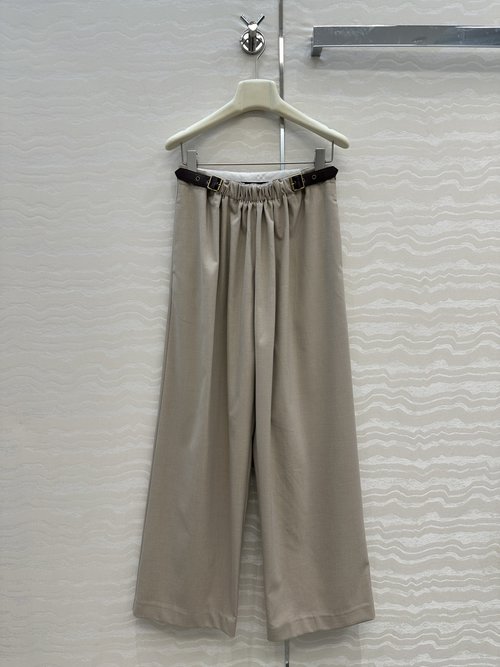 Loewe Exclusive Straight-Leg Tailored Trousers with Leather Buckle and Logo Waistband