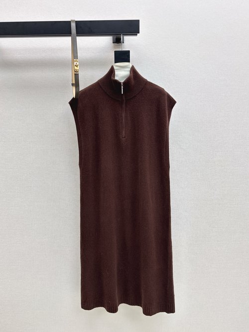 Hermes Round-Neck Wool Sleeveless Dress with Loose H Shape and Belt