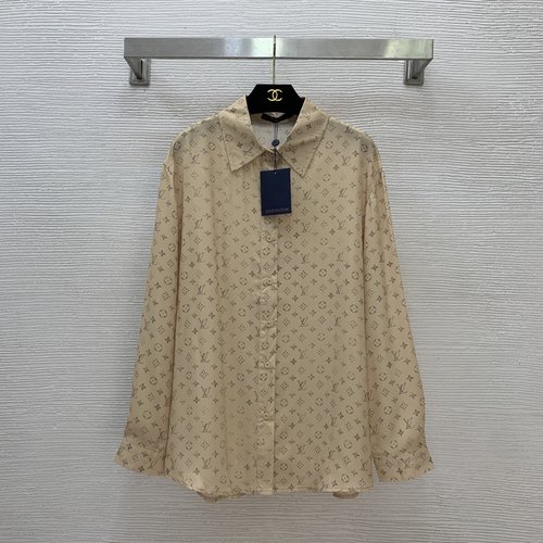 Louis Vuitton New Versatile Distressed Oversized Button-Down Collared Long-Sleeve Shirt with All-Over Monogram Print
