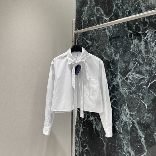 Prada Short Bowtie Shirt with Brand Logo, Comfortable