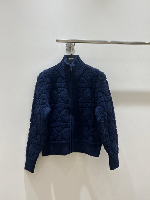 Dior Simple Diamond and Bee Embroidery Collared Zippered Jacket