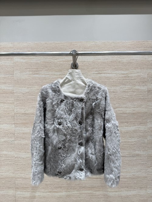 Brunello Cucinelli Luxury Fur Jacket with Round Collar in Relaxed Style