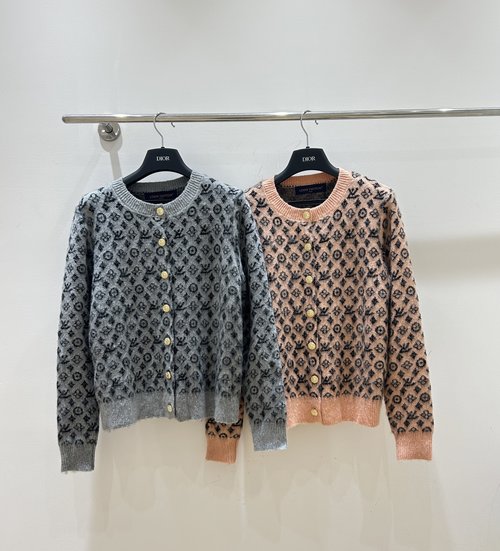 Louis Vuitton Monogram Jacquard Full-Print Knit Cardigan, Loose Fit