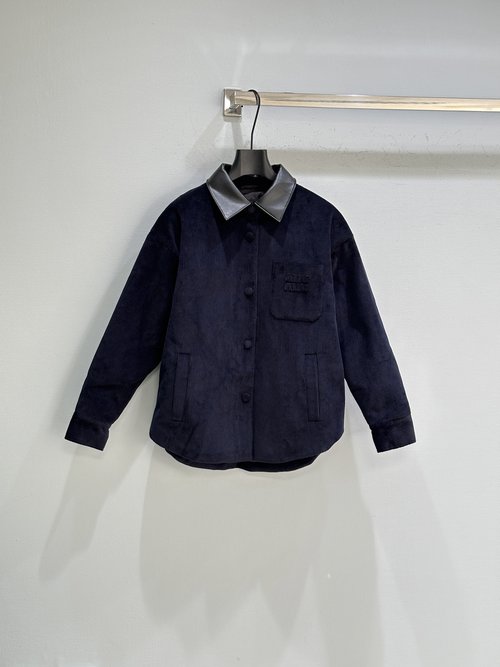 Prada Classic Corduroy Shirt with Nappa Leather Collar and Embroidered Logo