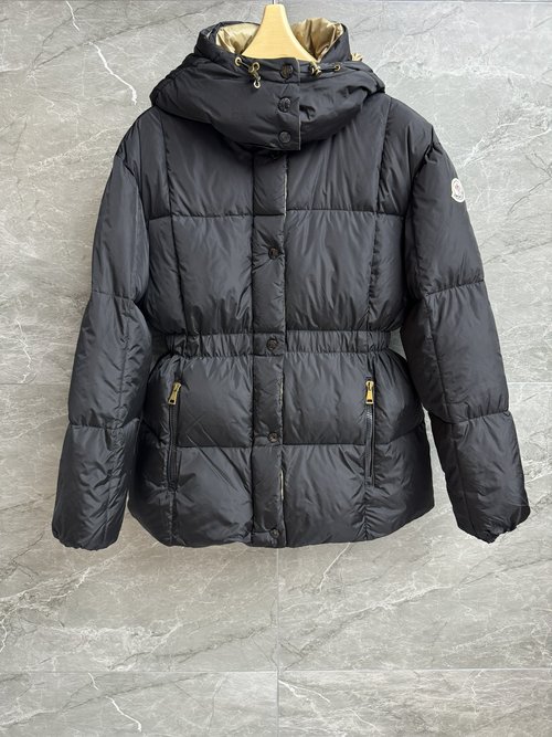 Moncler Waist - Cinching Down Jacket with Detachable Hood and Sleeve Logo