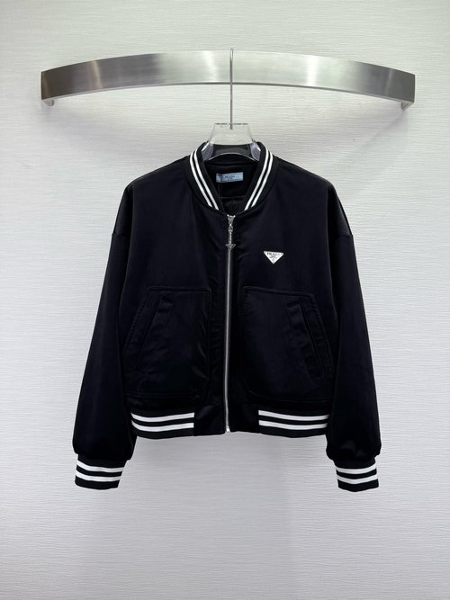 Prada Velvet Jacket with Ribbed Collar and Classic Triangle Logo Accent