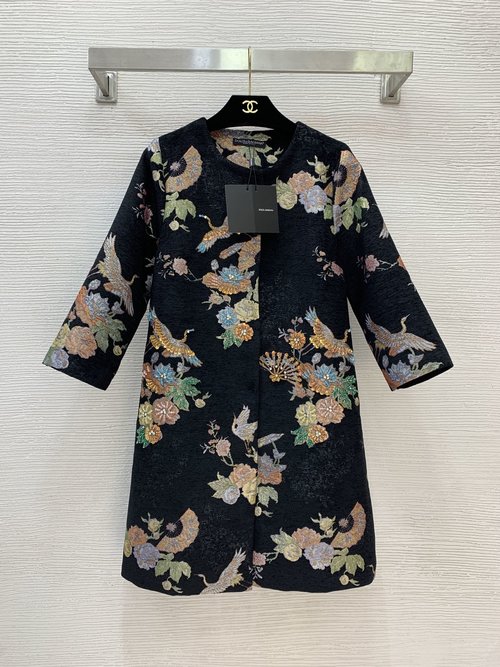 Dolce & Gabbana Luxury Chenille Coat with Crane Pattern