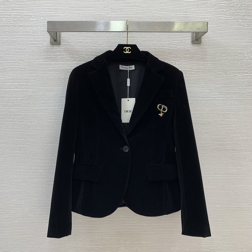 Dior Customized Black Velvet Blazer with Brooch