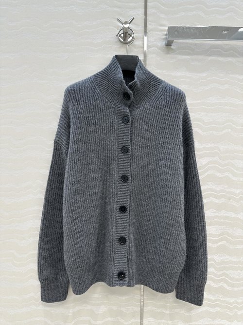 Prada Exclusive Launch: Grey Cashmere Collared Cardigan with Elbow Patches