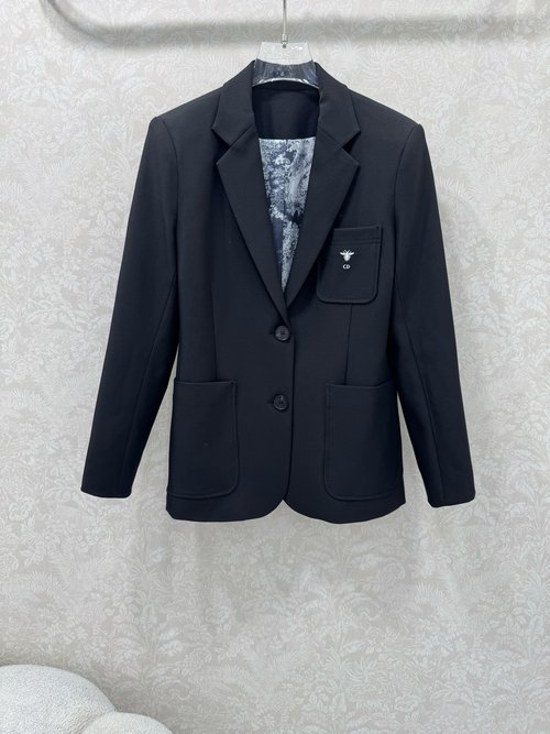 Dior Distinguished Suit Jacket with Bee Logo and Tiger-Printed Lining