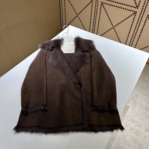 Yves Saint Laurent Elegant Fur-Trimmed Coat with Imported Goat Lamb Fur
