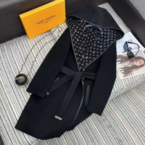 Louis Vuitton Recommended Reversible Hooded Woolen Overcoat with Logo Jacquard