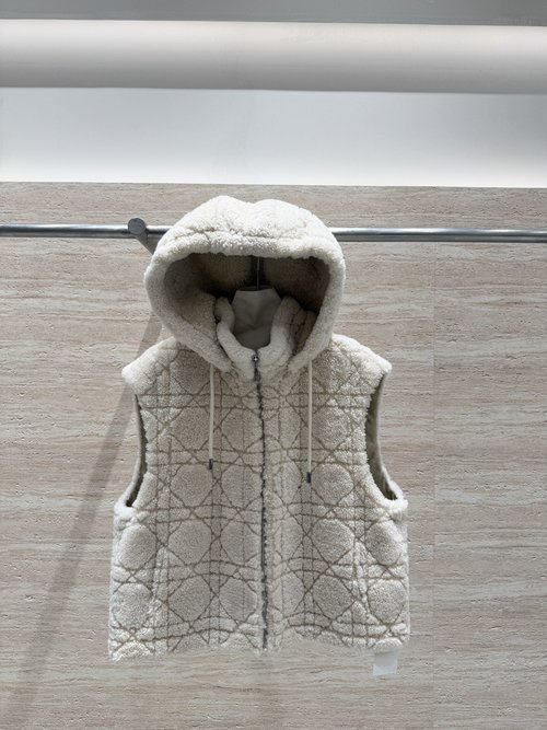 Dior South African Shearling Detachable Hood Vest with Textured Pattern