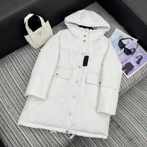 Prada Recommended Hooded Mid - Length 90% White Goose Down Jacket