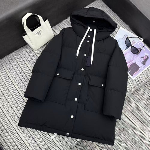 Prada Recommended Hooded Mid - Length 90% White Goose Down Jacket