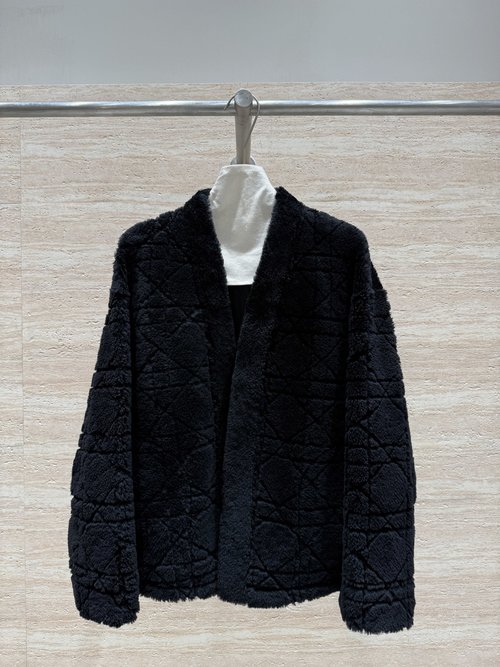 Dior Reversible Finnis Shearling V-Neck A-Line Sleeve Coat