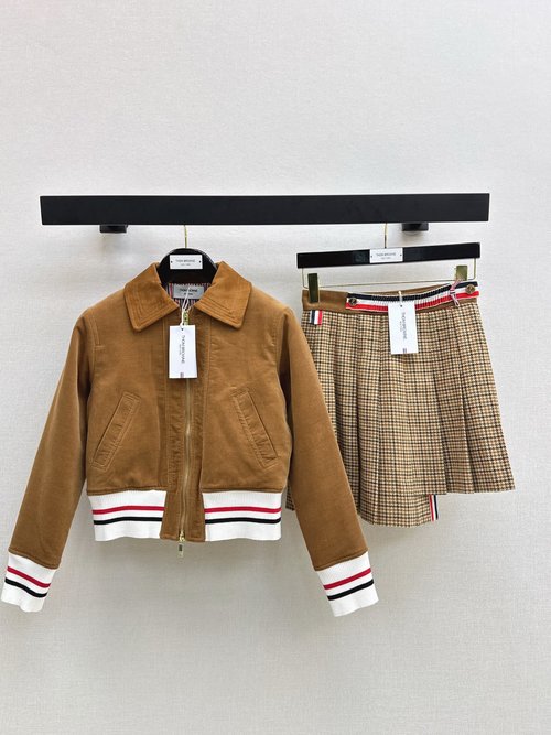 Thom Browne Popular Corduroy Jacket with Suede Collar and Retro Trim
