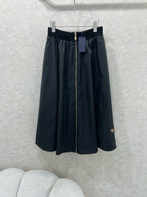 Prada Chic A-Line Skirt with Zipper and Brand Triangle Logo