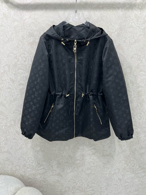 Louis Vuitton Practical Zip-Up Hooded Windbreaker with Monogram Print in Nylon