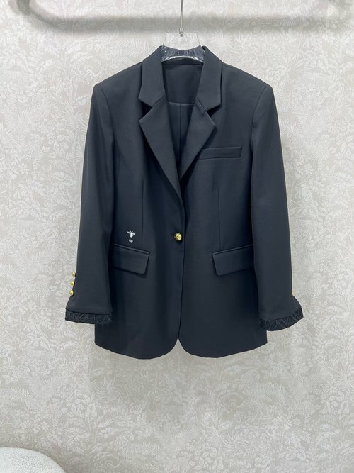 Dior Chic Blazers with Lace Cuffs and Bee Embroidery, Slim Fit Design