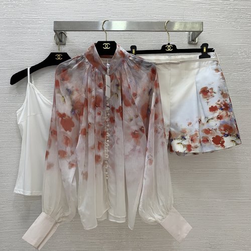 Zimmermann Red Floral Print Three-Piece Set with Bow Belt