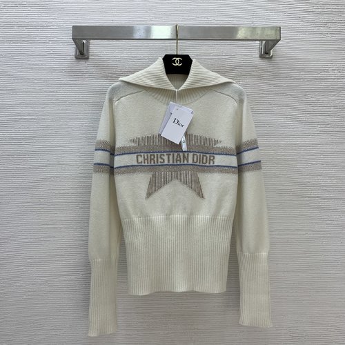 Dior Cashmere Yarn Striped Knit Sweater with Logo