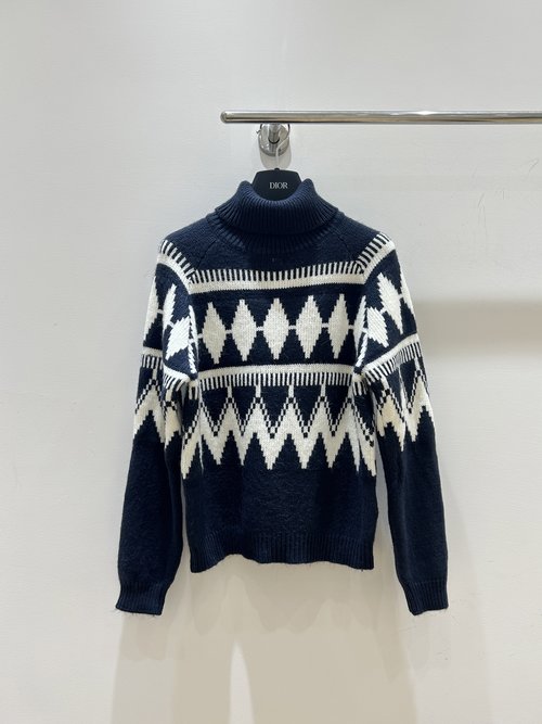 Dior Prismatic Print High-Neck Knit Pullover