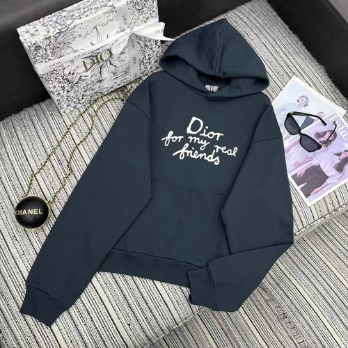 Dior Oversize Hoodie with Art Embroidered Letters and Large Pocket