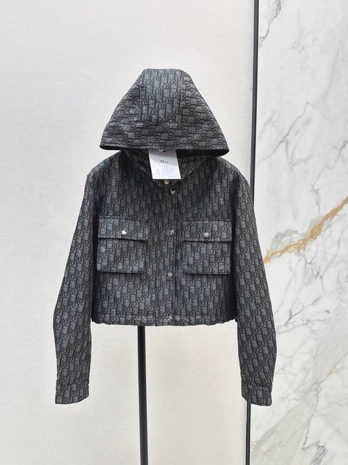 Dior Exclusive Full Jacquard Short Hooded Jacket with Four Pockets